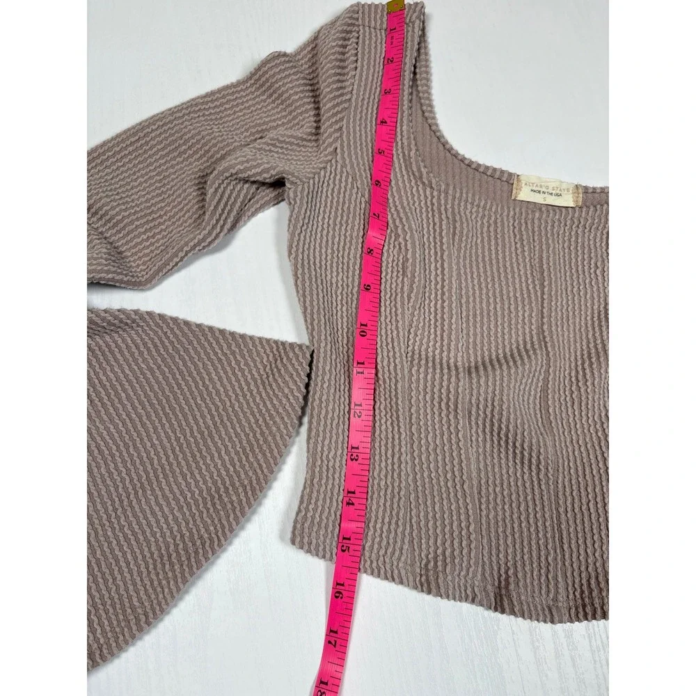 Altar'd State Alina Mauve Ribbed Bell Sleeve Square Neck Crop Top Festival Boho